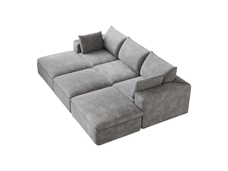  Canapé cloud modulable en velours côtelé gris foncé, 260 cm, coussins amovibles, sans montage  - Conforama D