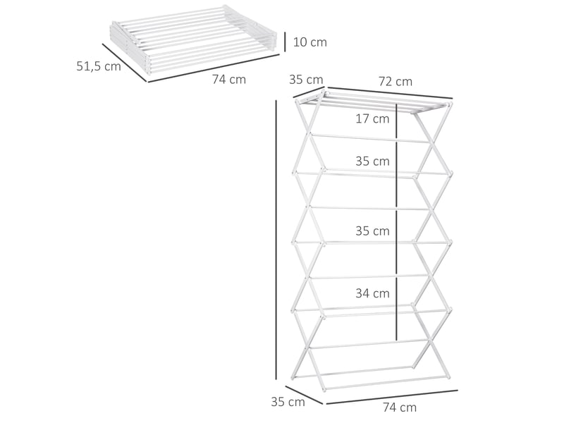  Séchoir à linge pliable à 8 niveaux, modèle tour, métal et plastique, blanc, 74 x 35 x 144 cm  - Conforama E