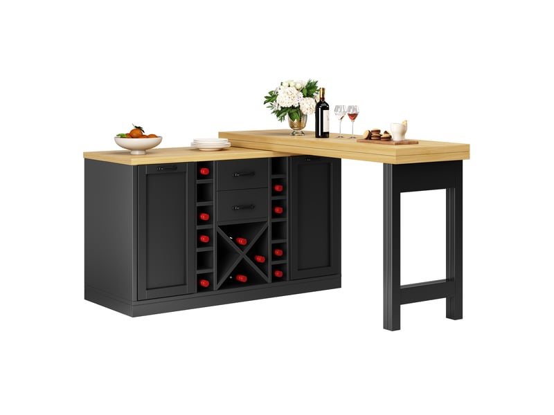  Îlot de cuisine pivotant 360° extensible en mdf et métal noir 120-223 cm  - Conforama A