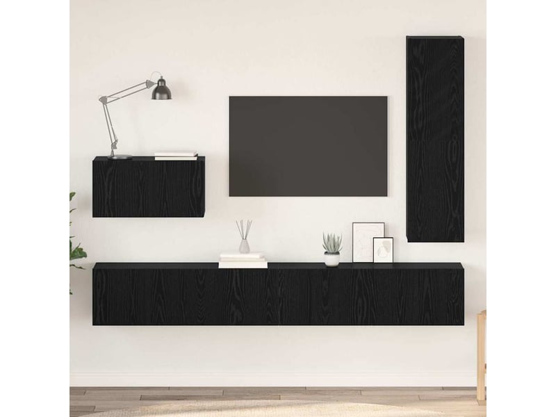  Ensemble meuble tv - banc tv - meuble de rangement 4 pcs chêne noir bois d'ingénierie  - Conforama B
