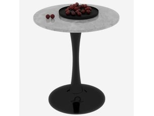 Table basse ronde 70 cm, style minimaliste, noir et gris, avec motif de marbre en mdf
