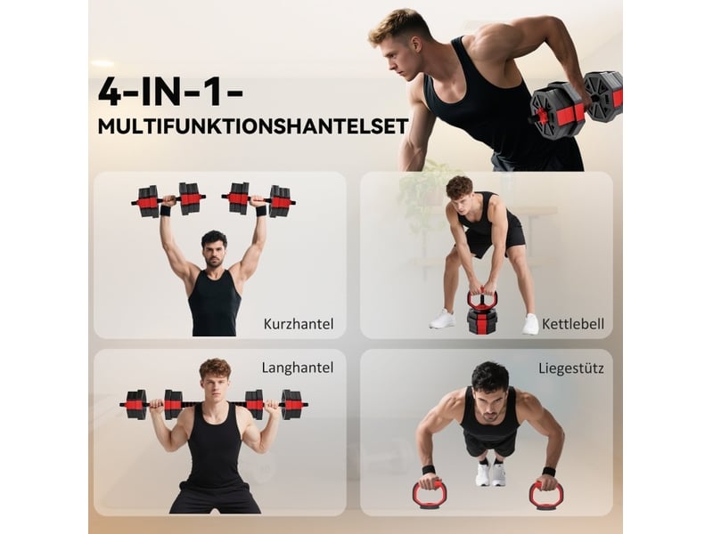  Set d'haltères réglables 20 kg rouge et noir en plastique, 4 en 1 pour entraînement de force à domicile  - Conforama B