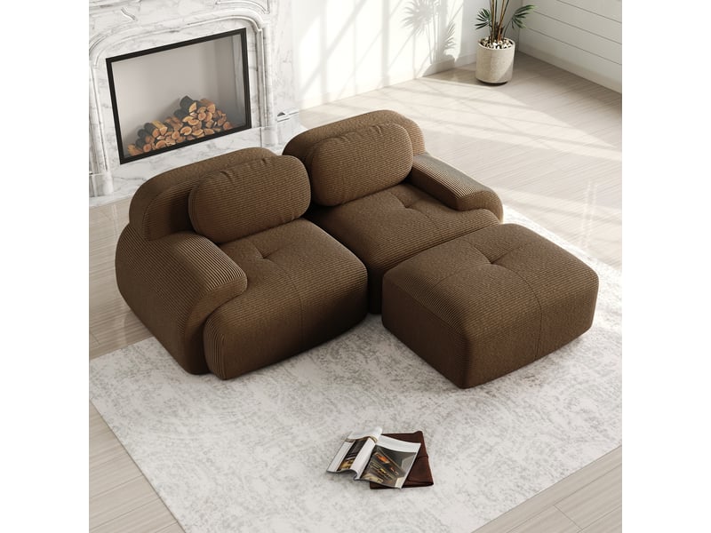  Canapé d'angle, canapé modulable, en velours tricoté, marron, forme incurvée, adapté à l'espace de vie, 208 cm  - Conforama C