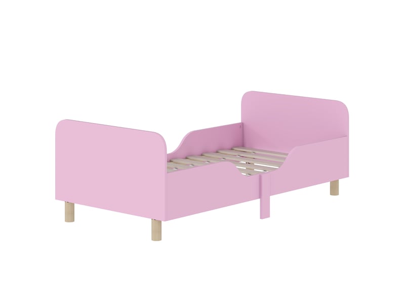  Cadre de lit enfant avec barrière de sécurité mdf et pin rose 143,5 x 74,2 x 50 cm  - Conforama B