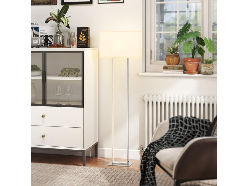  Lampadaire moderne, 3 modes d'éclairage, interrupteur au pied, luminosité réglable, aspect lin, blanc  - Conforama C