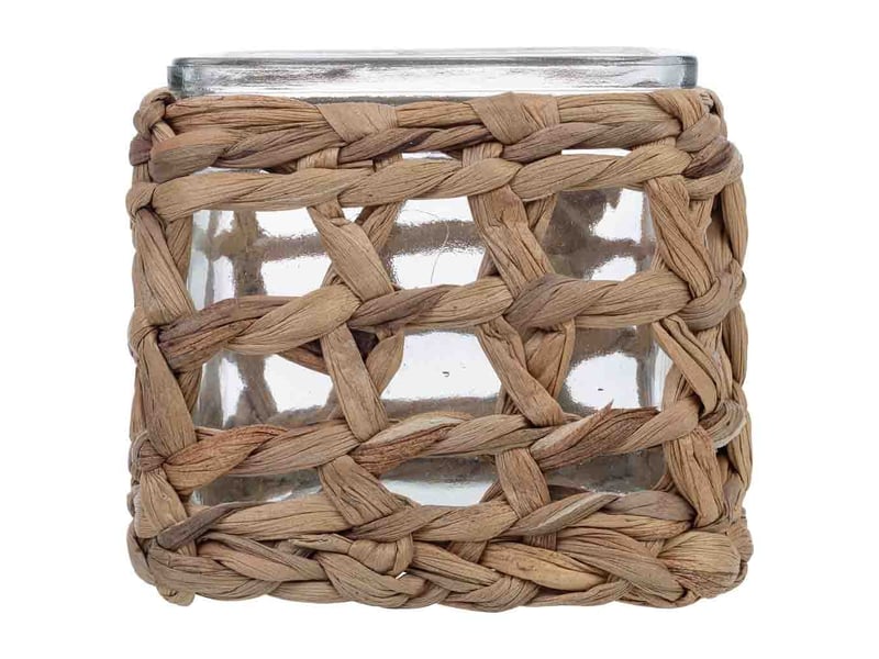  Bougeoir en verre recouvert de fibres naturelles marron 9,5x9,5x10 h cm  - Conforama B