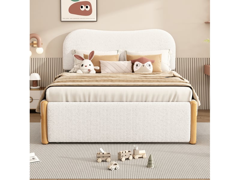  Lit gigogne enfant rembourré 140x200 cm blanc avec lit roulant coulissant  - Conforama D