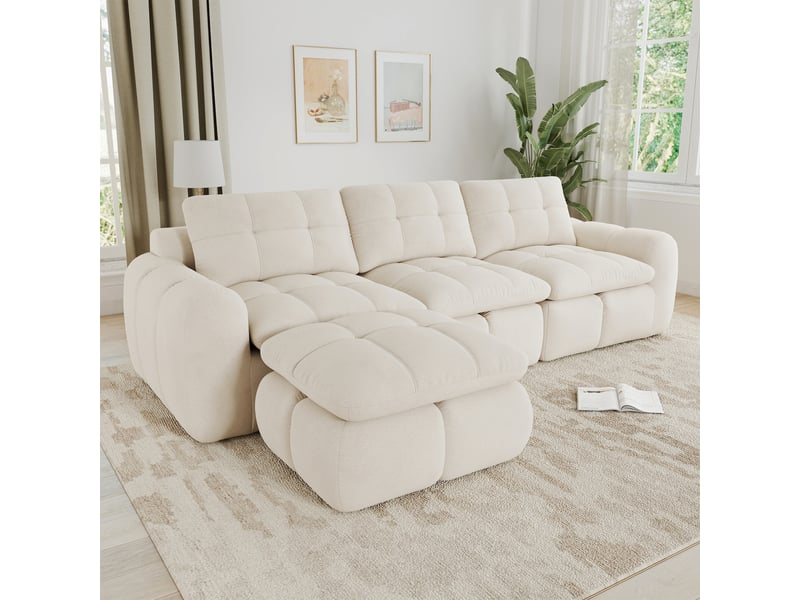  Canapé d’angle modulable 3 places en chenille beige – 264 x 160 x 68 cm Fay Lum - Conforama B