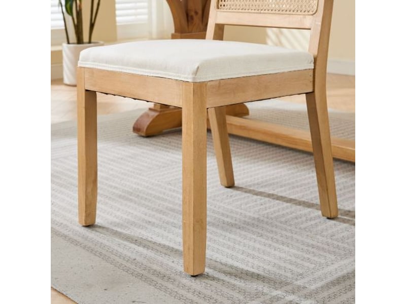  Ensemble 2 chaises rotin beige, dossier en cannage, cadre bois massif naturel, style mid-century modern  - Conforama D
