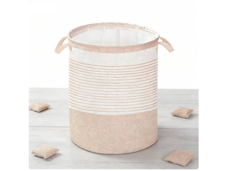  Panier à linge beige à rayures avec poignée, dimensions 44 x 33 cm 1 - Conforama B
