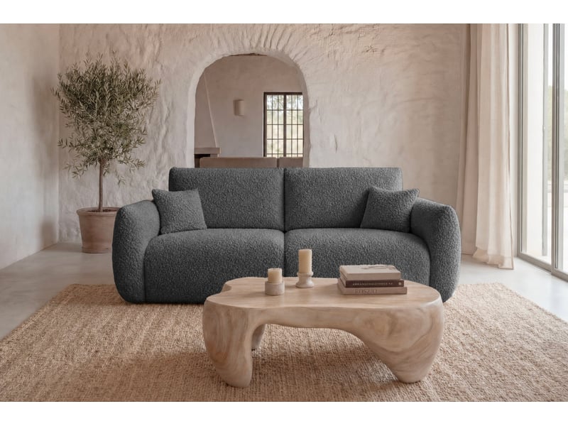  Elio mini - canapé droit convertible tissu bouclette 2 places gris  - Conforama D
