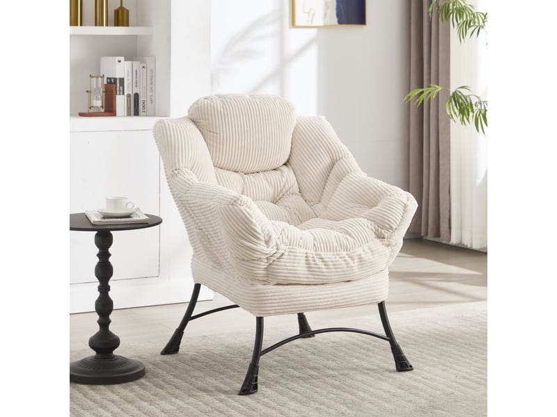  Fauteuil lounge 70x64x95cm – fauteuil de relaxation ergonomique rembourré avec repose-pieds et poche latérale – blanc  - Conforama D