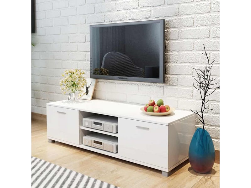  Meuble tv - banc tv - meuble de rangement blanc brillant 140x40,5x35 cm  - Conforama B