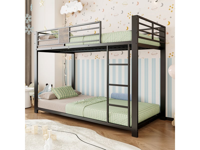 Lit superposé en métal 90 x 200 cm, bas 145 cm, échelle réversible et barrière de sécurité - Conforama D