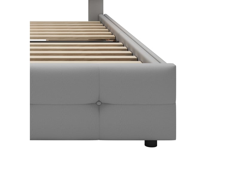  Lit jeune 90x200 cm avec led et 2 tiroirs, lin et bois, gris, sans matelas  - Conforama R