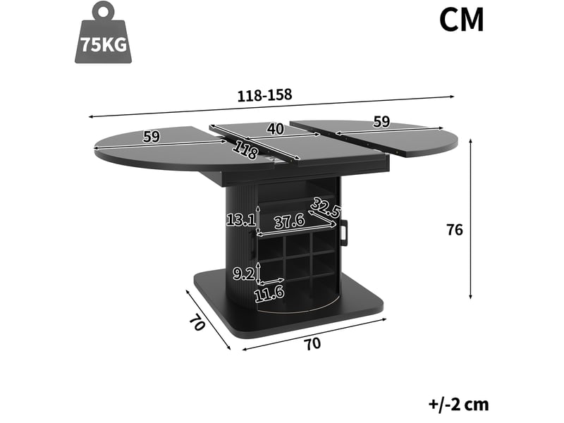  Table à manger extensible avec rangement en mdf et métal noir  - Conforama E