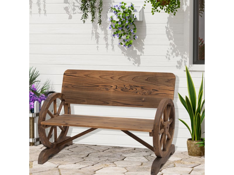  Banc de jardin 2 places avec dossier haut, en bois de sapin, 114 x 58 x 80 cm, marron  - Conforama D