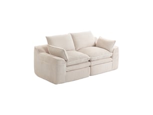Canapé droit 2 places compact, 191x94x85 cm, assise 3 couches avec ressorts, 2 coussins, poches latérales, sans montage, velours côtelé, beige