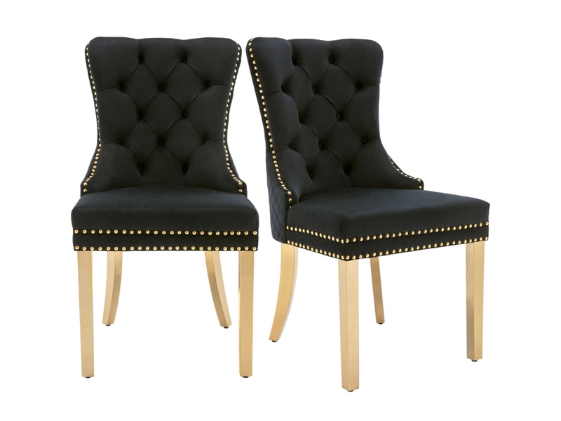  Lot de 2 chaises de salle à manger en velours noir et doré  - Conforama A