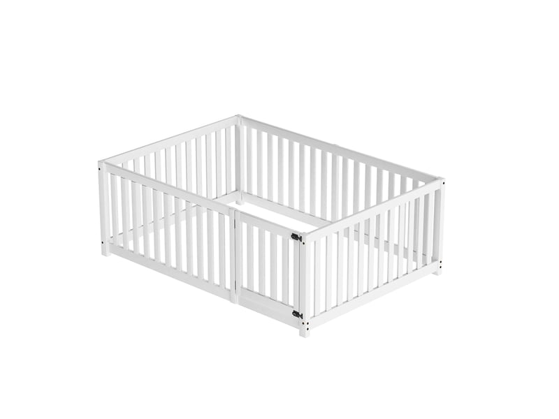  Lit évolutif enfant en bois avec barrières et porte, blanc, 140x200cm, cadre sécurisé et design moderne  - Conforama D