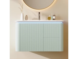 Meuble sous vasque avec 4 tiroirs, lavabo intégré et led à détecteur pour salle de bain 80,5×47,5×51 cm vert