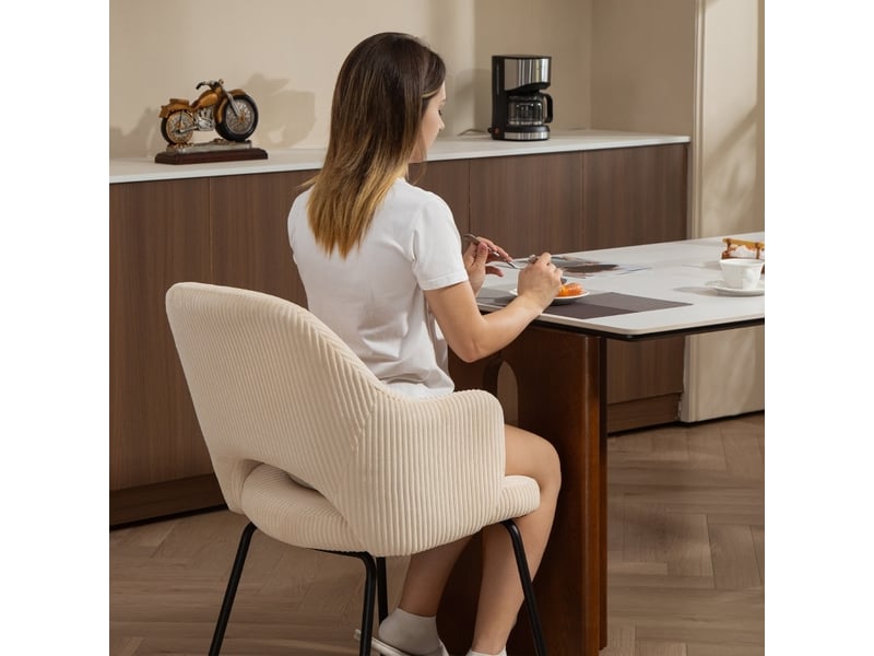  Chaise de salle à manger 62,5x57x85,5 cm, assise coque rembourrée, velours côtelé beige, pieds métalliques  - Conforama D