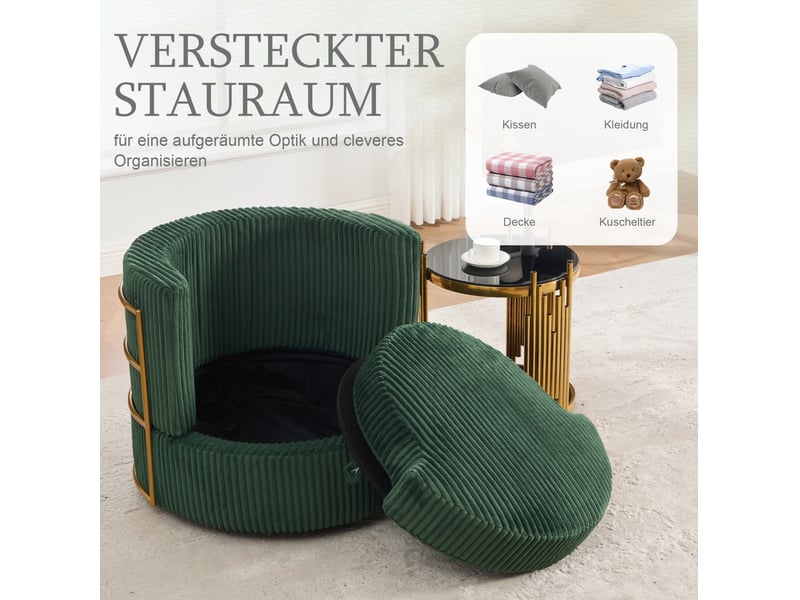  Fauteuil pivotant modenvie 360° en velours côtelé vert foncé avec coffre de rangement 76 x 79 x 78 cm  - Conforama E