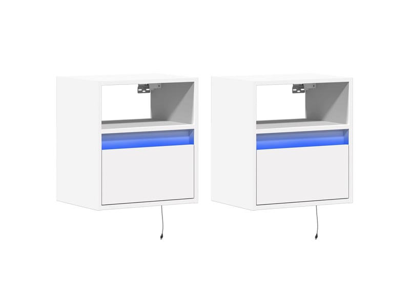 Lot de 2 meuble tv mural avec lumières led blanc 41x31x45 cm shl66519 - Conforama C