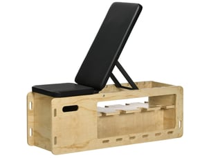 Banc de musculation réglable 110x35x107 cm bois naturel, bandes de résistance et rangement intégré