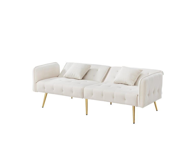  Canapé convertible 2 places en velours blanc antique WF306852853B - Conforama A
