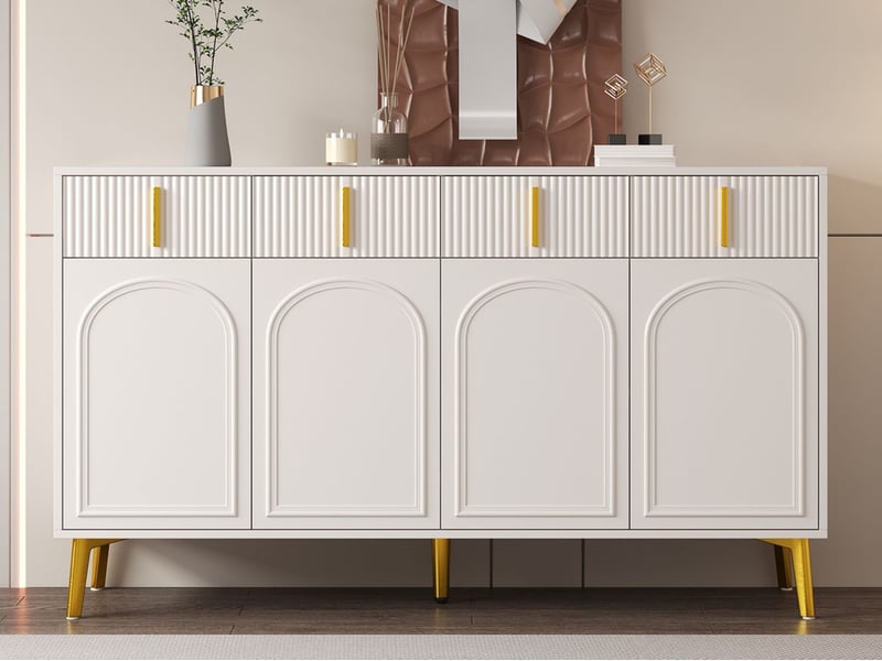  Buffet de cuisine,  meuble de cuisine rangement, avec 4 portes, 4 tiroirs et stratifié amovible, pour salon et à la salle à manger, 140x37,8x82 cm, blanc  - Conforama B