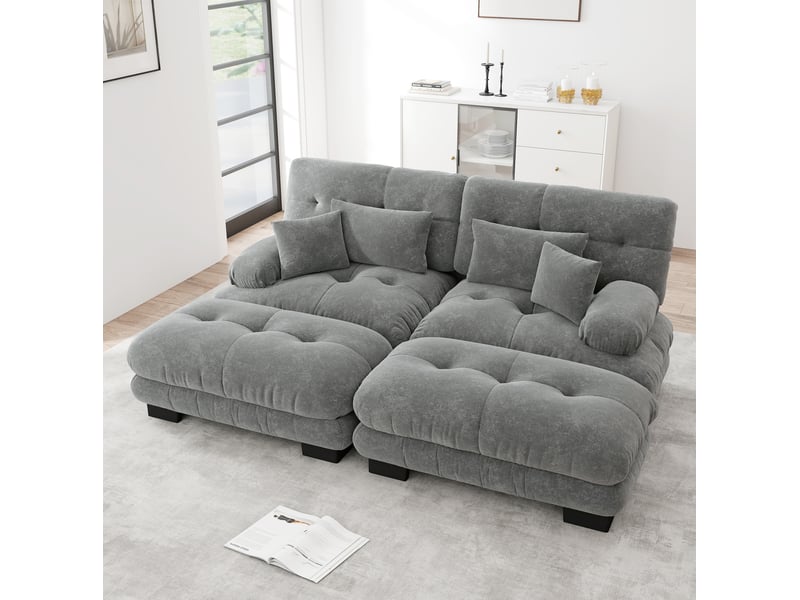  Canapé d'angle modulaire modenvie cloud 2 places 220 x 145 cm en chenille gris avec ottomans mobiles  - Conforama D