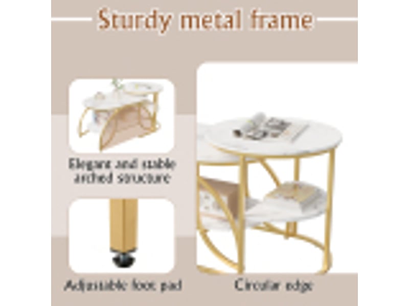  Lot de 2 tables basses 80x46x45 cm, table gigogne design marbre, avec espace de rangement, cadre en métal, pour canapé, salon, chambre (doré + blanc)  - Conforama D