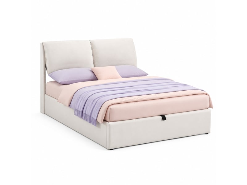  Lit coffre 140 x 200 cm en velours beige avec 3 tiroirs et tête de lit réglable  - Conforama A