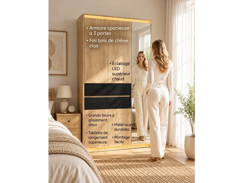  Armoire blanche 3 portes avec portes persiennes 135x50x200 cm  - Conforama D