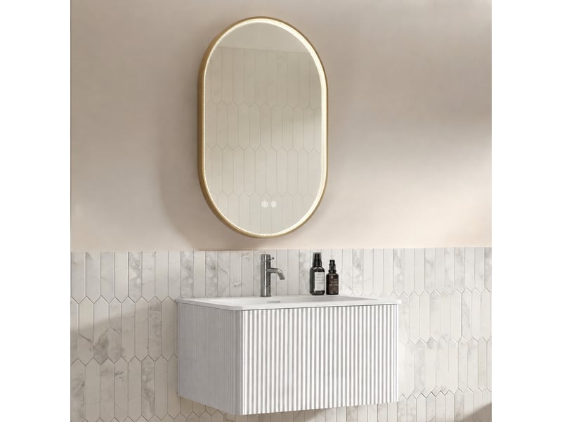  Ensemble meuble salle de bains 80 cm avec meuble vasque suspendu blanc et miroir led  - Conforama B