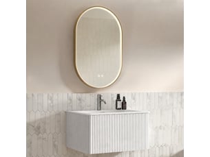 Ensemble meuble salle de bains 80 cm avec meuble vasque suspendu blanc et miroir led