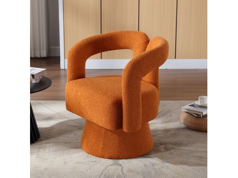 Fauteuil pivotant à 360° en tissu bouclette orange - Conforama B