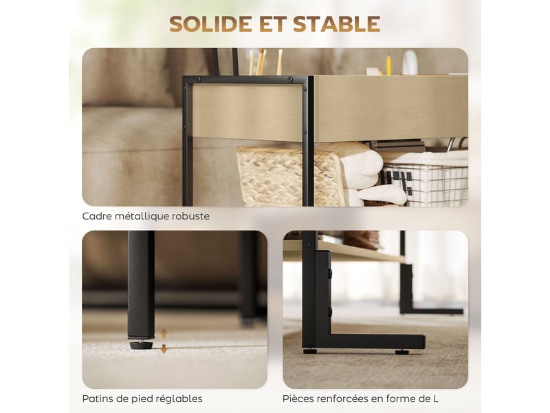  Table basse avec plateau relevable, table de salon avec compartiment caché et étagère ouverte, bois naturel, 95x40x59cm  - Conforama W