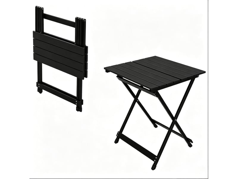  Table de jardin pliante avec pieds en x et patins antidérapants pour camping, aluminium noir, 50,5 × 46,5 × 60 cm  - Conforama A