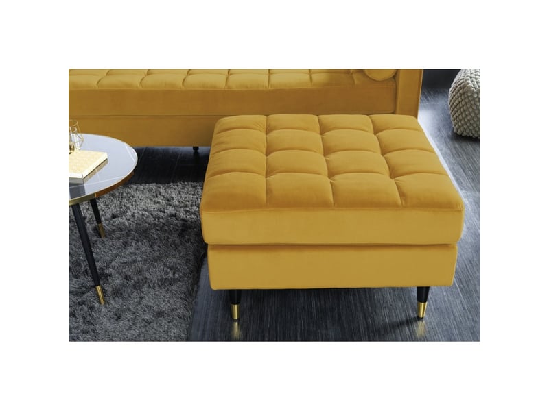 Pouf koliri jaune moutarde – design en velours capitonné et bois d'hévéa  - Conforama D