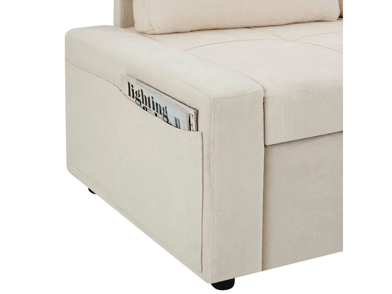 Canapé convertible 3 places chenille beige clair - canapé-lit extensible avec rangement de rangement et récamière - Conforama W