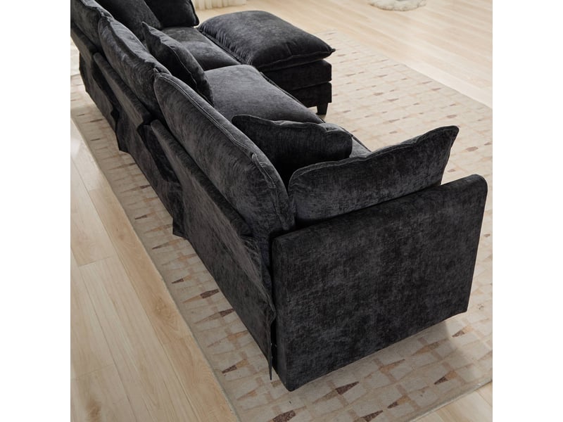  Canapé droit modulable 3 places 289 × 75 × 84 cm en chenille noir, coussins rembourrés IKSETERA TRADING LTD - Conforama E