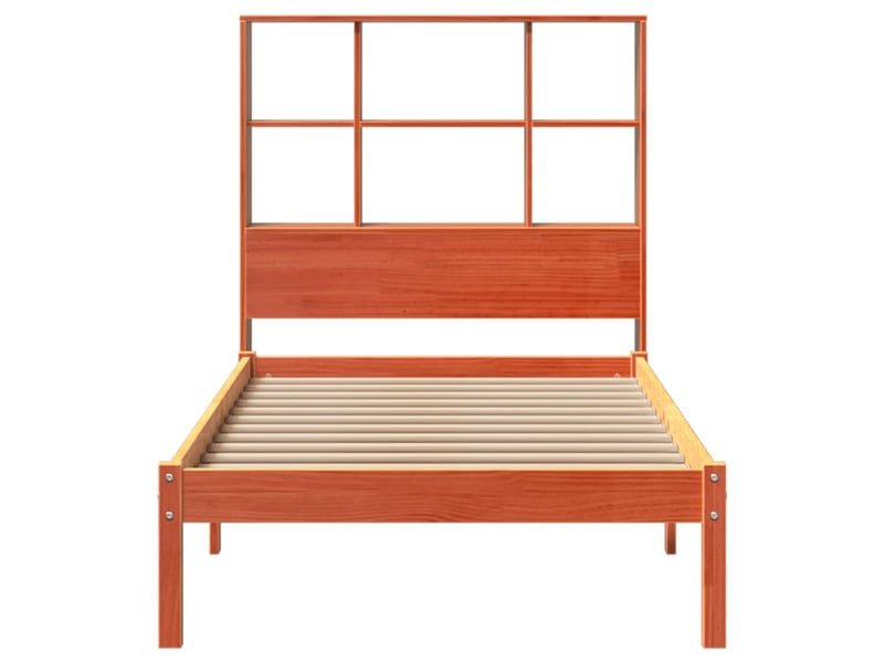  Lit simple- lit adulte -  lit bibliothèque sans matelas  marron 100x200 cm pin massif  - Conforama C