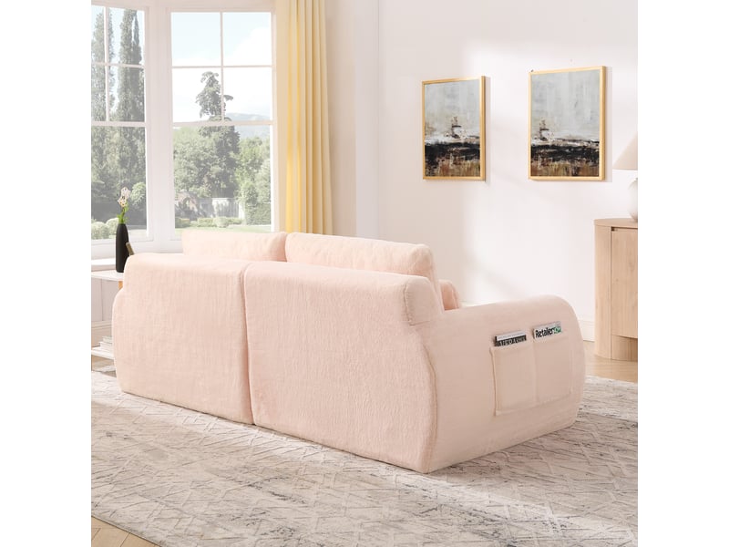  Canapé 2 places en fausse fourrure rose - ports usb, poche latérale, cosy et compact pour salon  - Conforama E