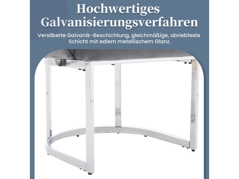  Chaises de salle à manger lot de 4 à dossier incurvé  - pieds métal chromé velours gris et argenté  - Conforama E