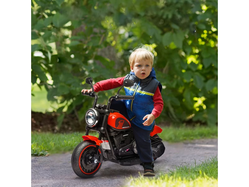  Moto électrique pour enfants avec phare, stabilisateurs amovibles, 76 x 42 x 57 cm, rougenoir  - Conforama C