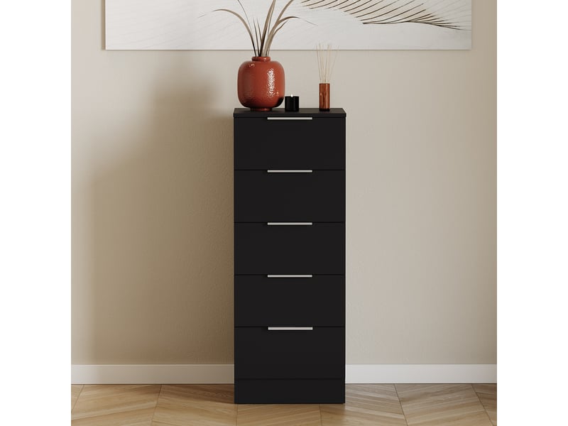  Commode trega 5 tiroirs étroite, chambre, rangement, petit espace, 90x34,5x36cm, noir 3332115 - Conforama C
