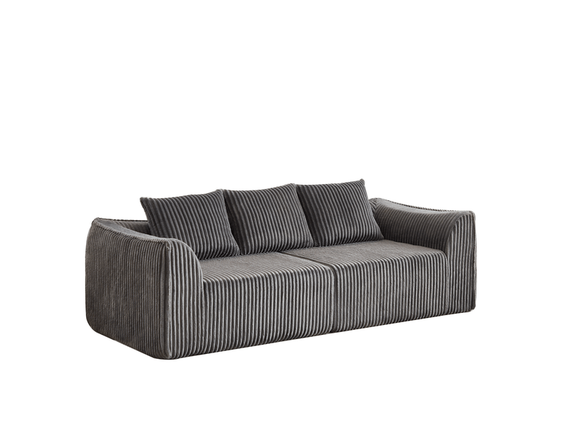  Canapé droit modulable 235 cm en tissu côtelé gris, lignes arrondies, sans montage, assise large pour salon  - Conforama A
