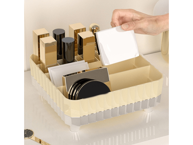  Organisateur de maquillage en plastique, boîte de rangement de cosmétiques à compartiments multiples pour comptoir de salle de bain, coiffeuse  - Conforama B